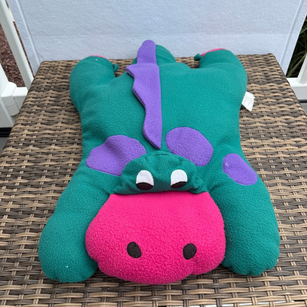 Vintage Crown Crafts Dinosaur Plush Pillow Green Purple Pink Stuffed Cushion 28"